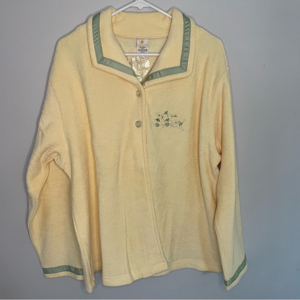 Butter Yellow and Green Fleece Terrycloth Jacket NWT Women’s 1X